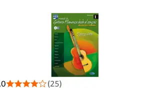 Método de guitarra flamenca, con una caña palo flamenco en primer plano. Incluye CD y lista de estilos.